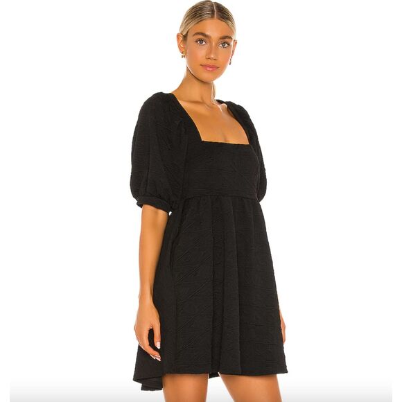 NWT Free People Violet Mini Dress Textured Puff Sleeve Black OB1140618 Medium - Picture 3 of 14